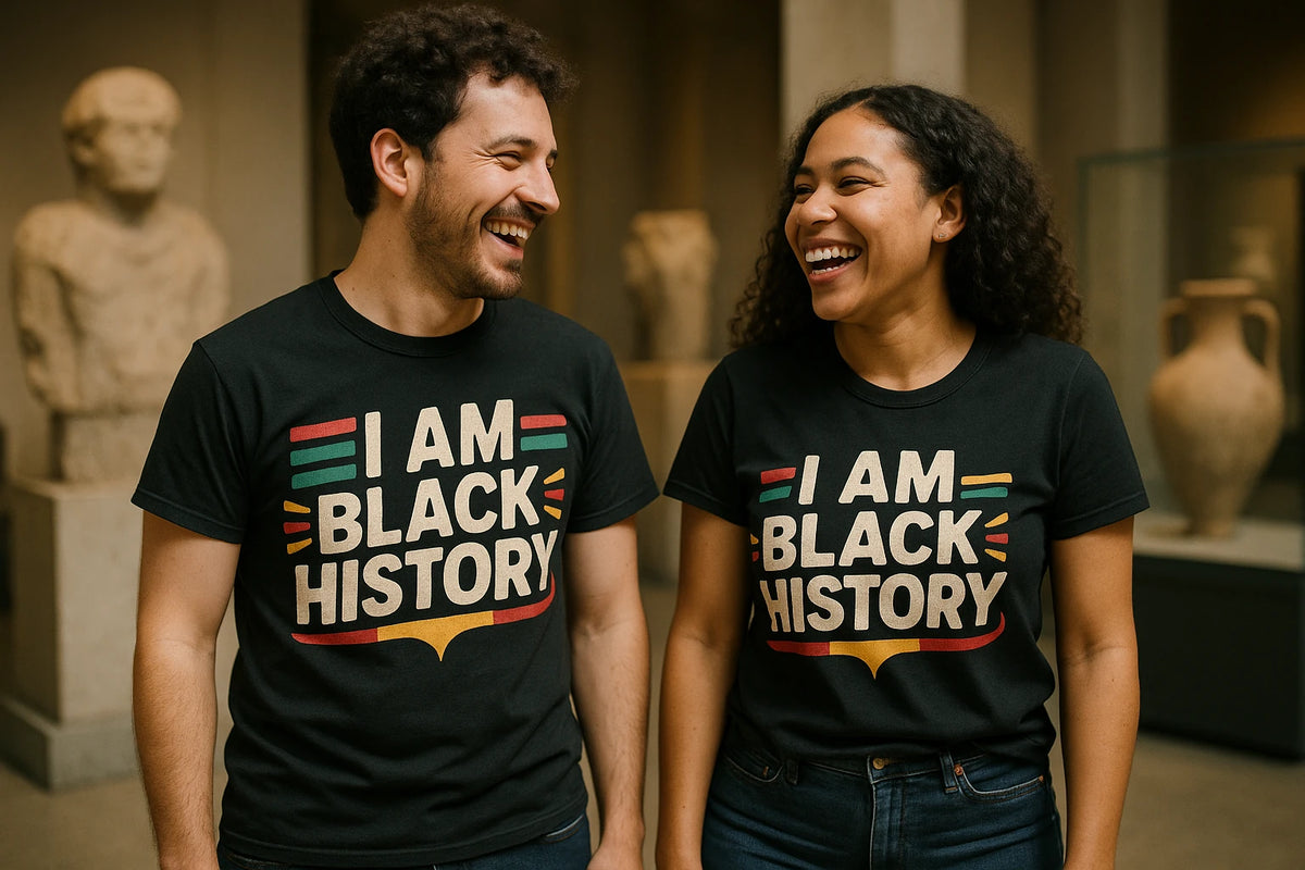 Person wearing the black black history tees graphic tee - "I Am Black History" design