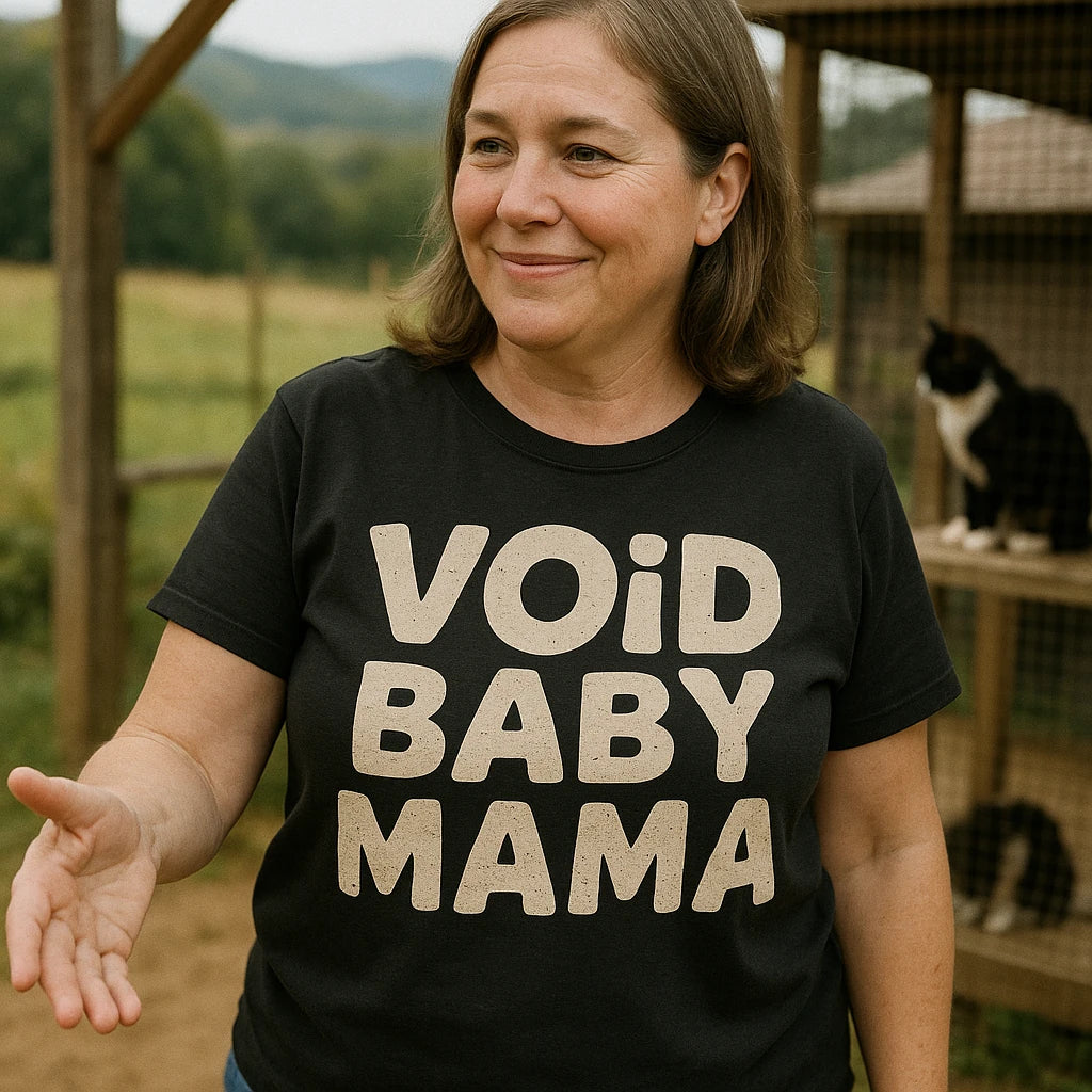 "Void Baby Mama" black cat lovers t shirt, photographed as cat lovers lover gift