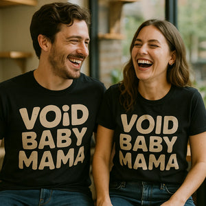 Person wearing the black cat lovers t shirt graphic tee - "Void Baby Mama" design