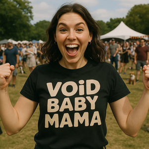 Lifestyle shot of the "Void Baby Mama" black cat lovers t shirt in a real-world setting