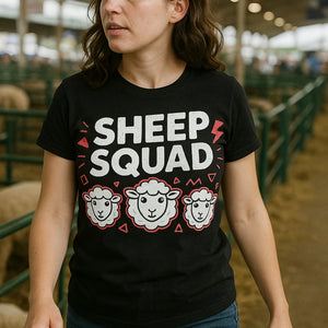 "Sheep Squad" black sheep t shirt - also a sheep lover gift ideas
