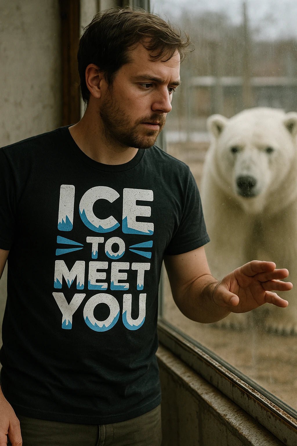 "Ice To Meet You" black polar bear t shirt, photographed as gifts for polar bear lovers