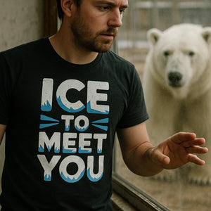 "Ice To Meet You" black polar bear t shirt, photographed as gifts for polar bear lovers