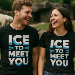 Person wearing the black polar bear t shirt graphic tee - "Ice To Meet You" design