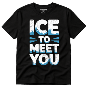Black Polar Bear T Shirt - "Ice To Meet You" graphic tee with white print, flat lay product photo