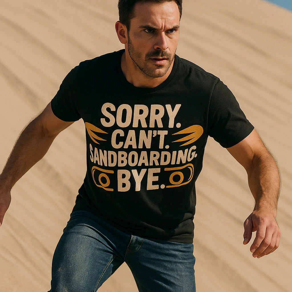 "Sorry. Cant. Sandboarding. Bye." sandboarding t shirt - product photo 8