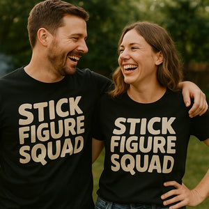 Person wearing the black family life t shirt graphic tee - "Stick Figure Squad" design