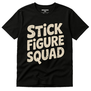 Black Family Life T Shirt - "Stick Figure Squad" graphic tee with beige print, flat lay product photo