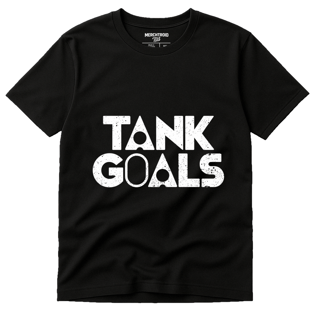 Black Scuba Diving T Shirt - "Tank Goals" graphic tee with white print, flat lay product photo
