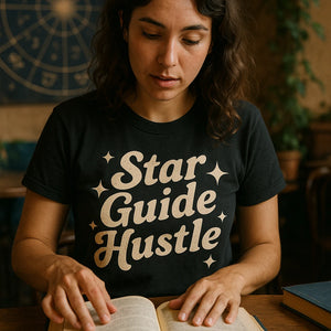 "Star Guide Hustle" black astrology shirts - also one of the best gifts for astrology lovers