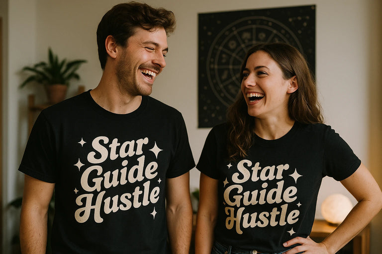 Person wearing the black astrology shirts graphic tee - 