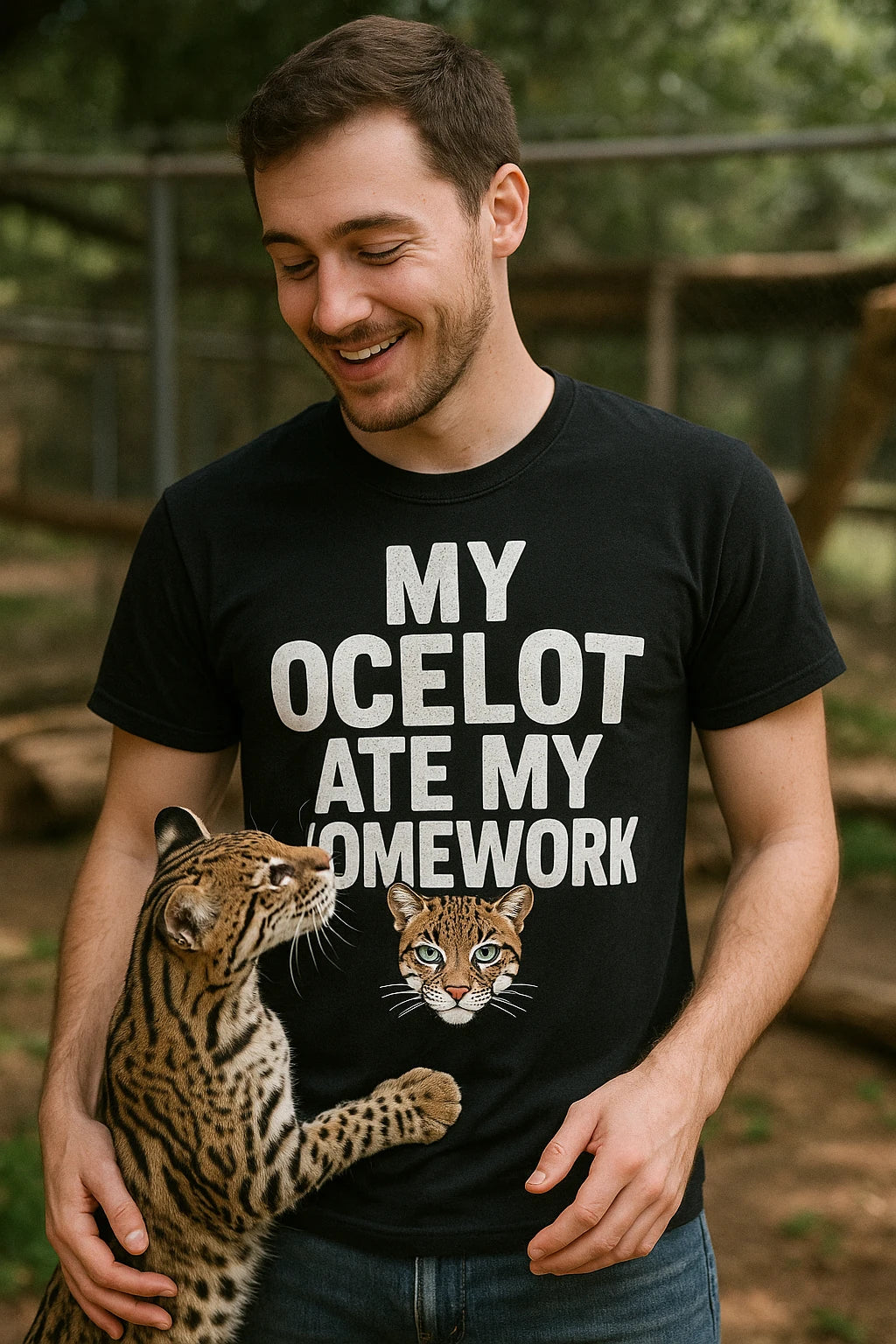 "My Ocelot Ate My Homework" black ocelot t shirt - a birthday gift for ocelot lover