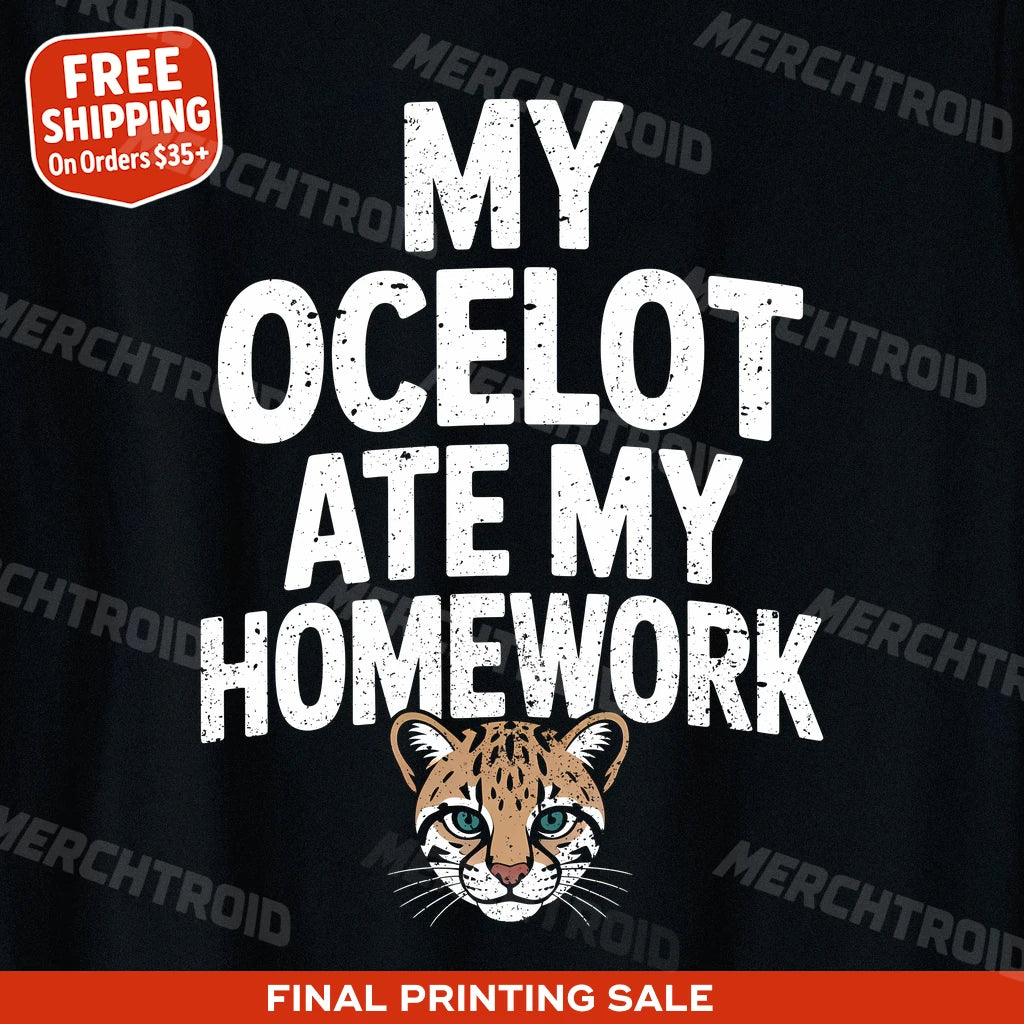 "My Ocelot Ate My Homework" ocelot t shirt - product photo 10