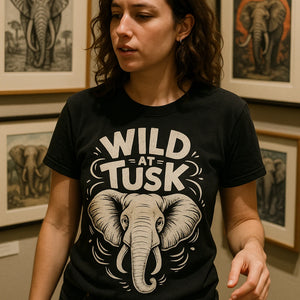 "Wild At Tusk" black elephant t shirt - also one of the best gifts for elephant lovers