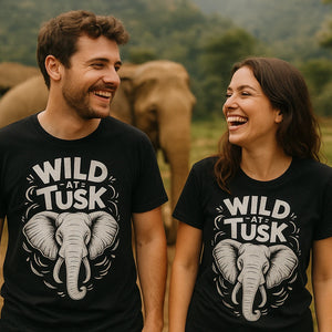 Person wearing the black elephant t shirt graphic tee - "Wild At Tusk" design