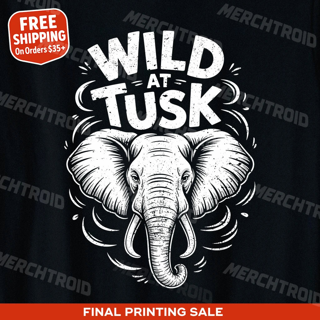 "Wild At Tusk" black elephant t shirt, photographed as presents for elephant lovers