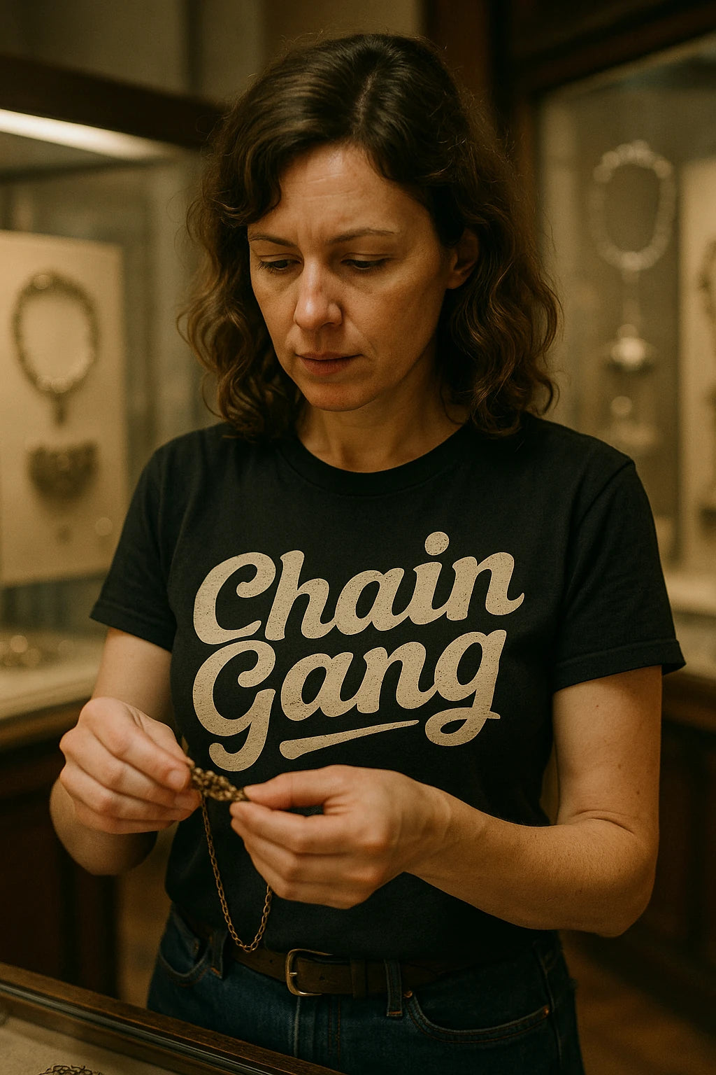 "Chain Gang" black jewelry making t shirt - a birthday gift for jewelry making lover