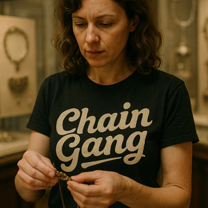 "Chain Gang" black jewelry making t shirt - a birthday gift for jewelry making lover
