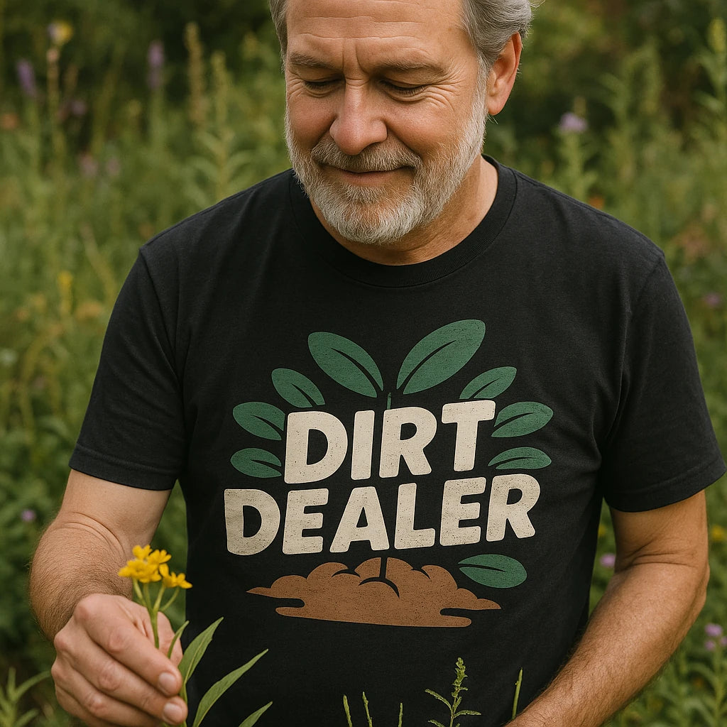 "Dirt Dealer" black gardening t shirt - a christmas gift for gardening lover