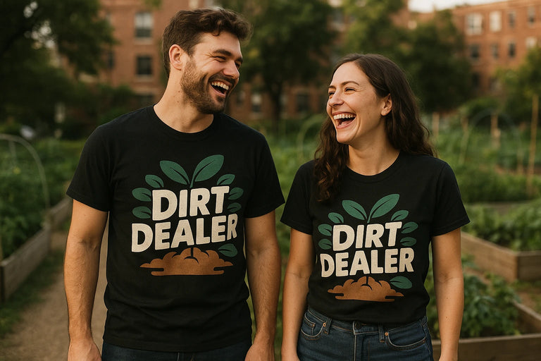 Person wearing the black gardening t shirt graphic tee - 