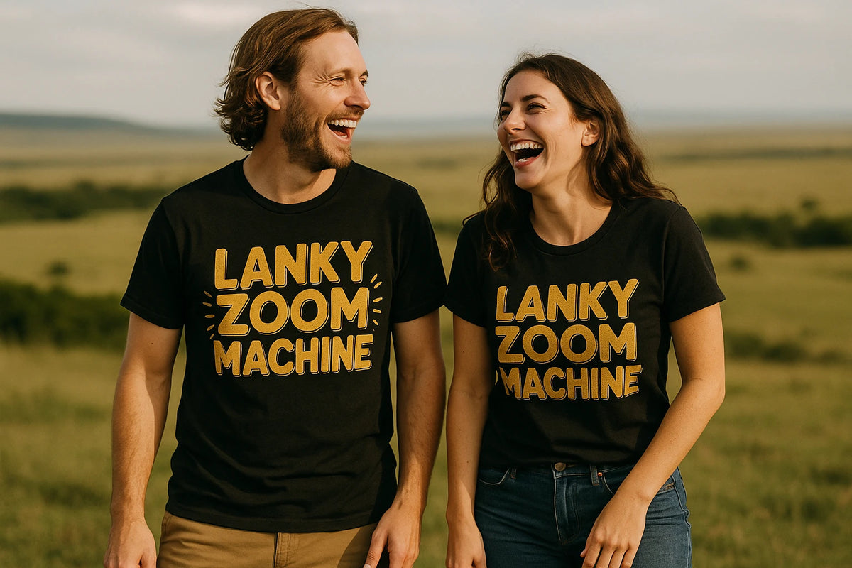 Person wearing the black cheetahs t shirt graphic tee - "Lanky Zoom Machine" design