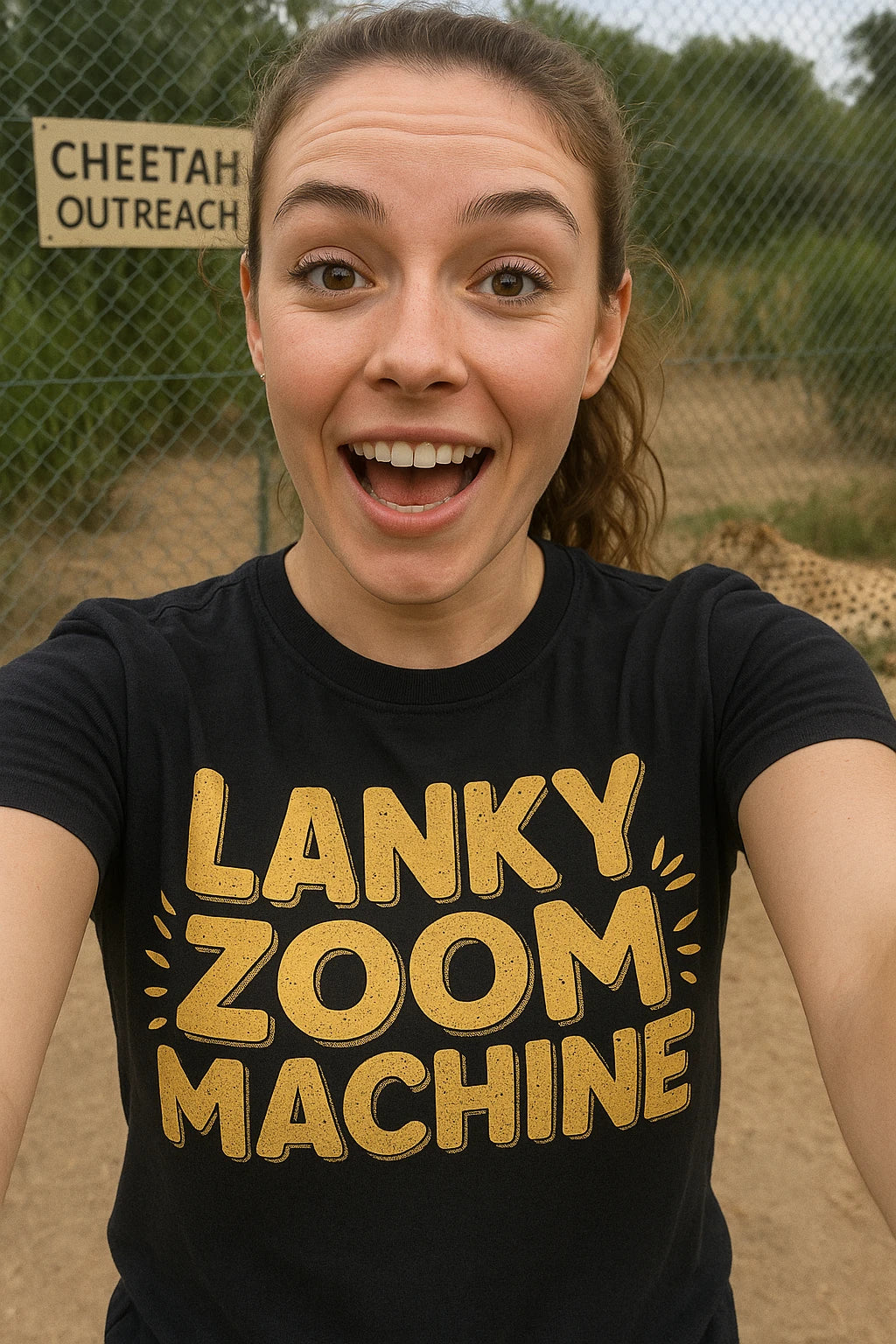 "Lanky Zoom Machine" black cheetahs t shirt, photographed as cheetahs lover gift