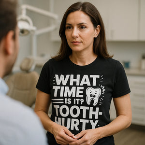"What Time Is It? Tooth-Hurty" black dentist shirts - also a dentist appreciation day gift ideas