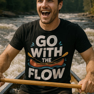 "Go With the Flow" black beaver canoe t shirt - a birthday gift for canoeing lover