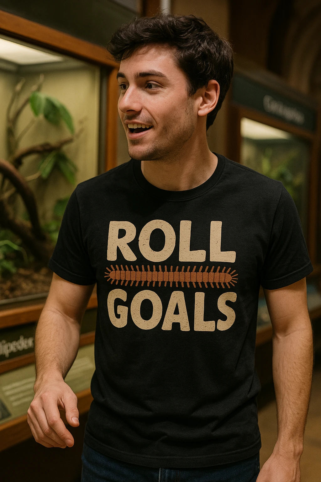"Roll Goals" black millipede t shirt - a birthday gift for millipede lover