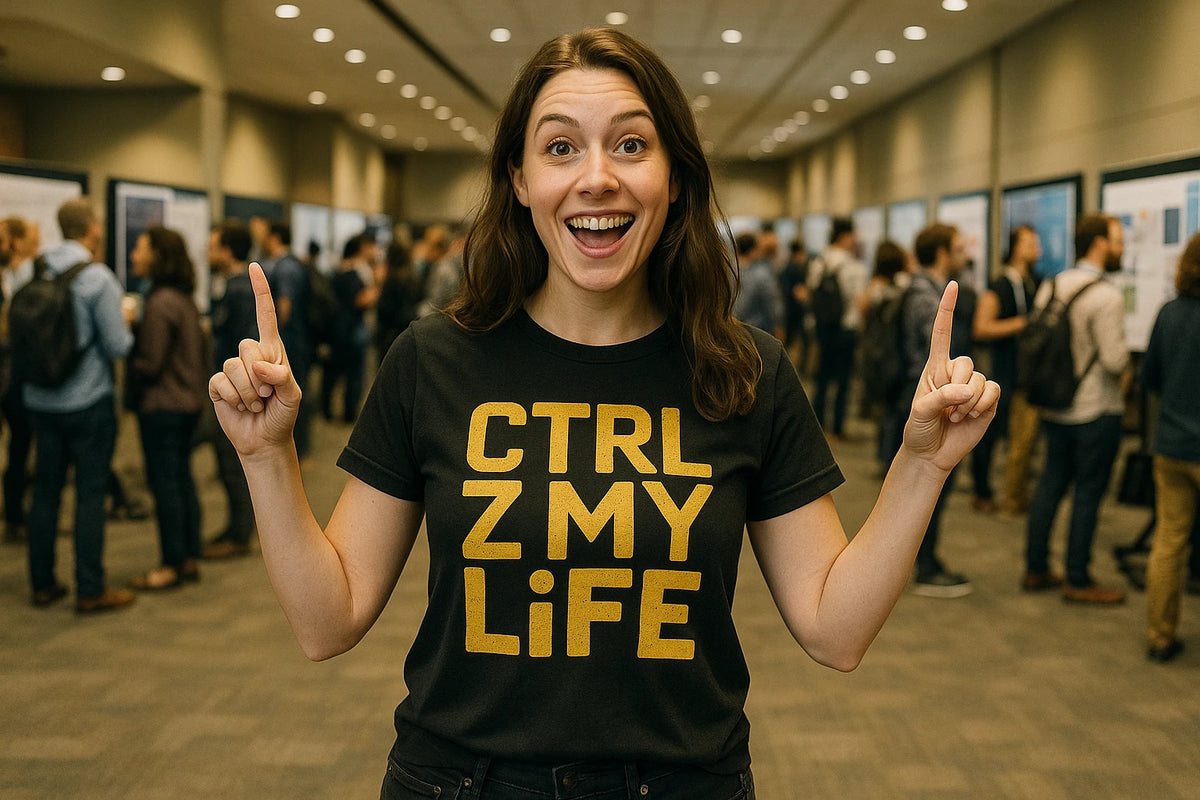 Lifestyle shot of the "Ctrl Z My Life" black graphic tee designer in a real-world setting