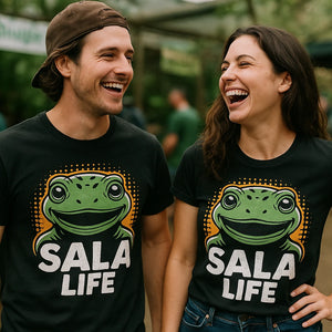 Person wearing the black salamanders t shirt graphic tee - "Sala Life" design