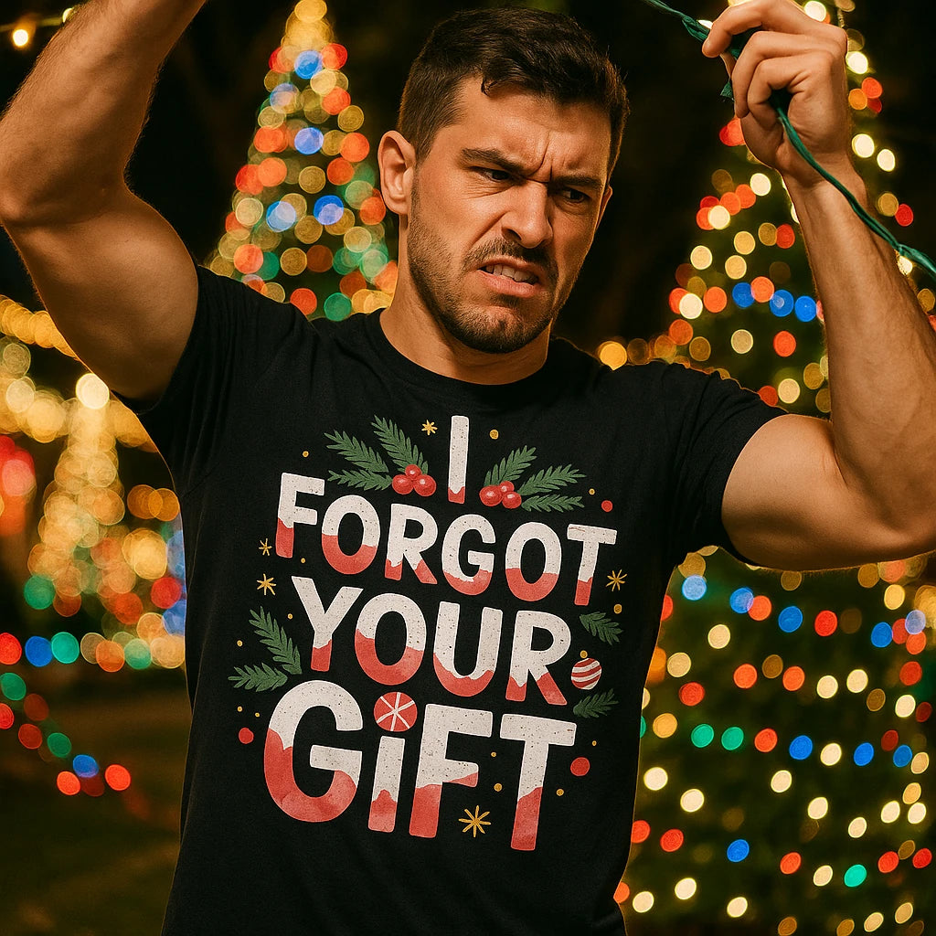 "I Forgot Your Gift" black christmas tee shirts - also a plus size christmas tops for ladies