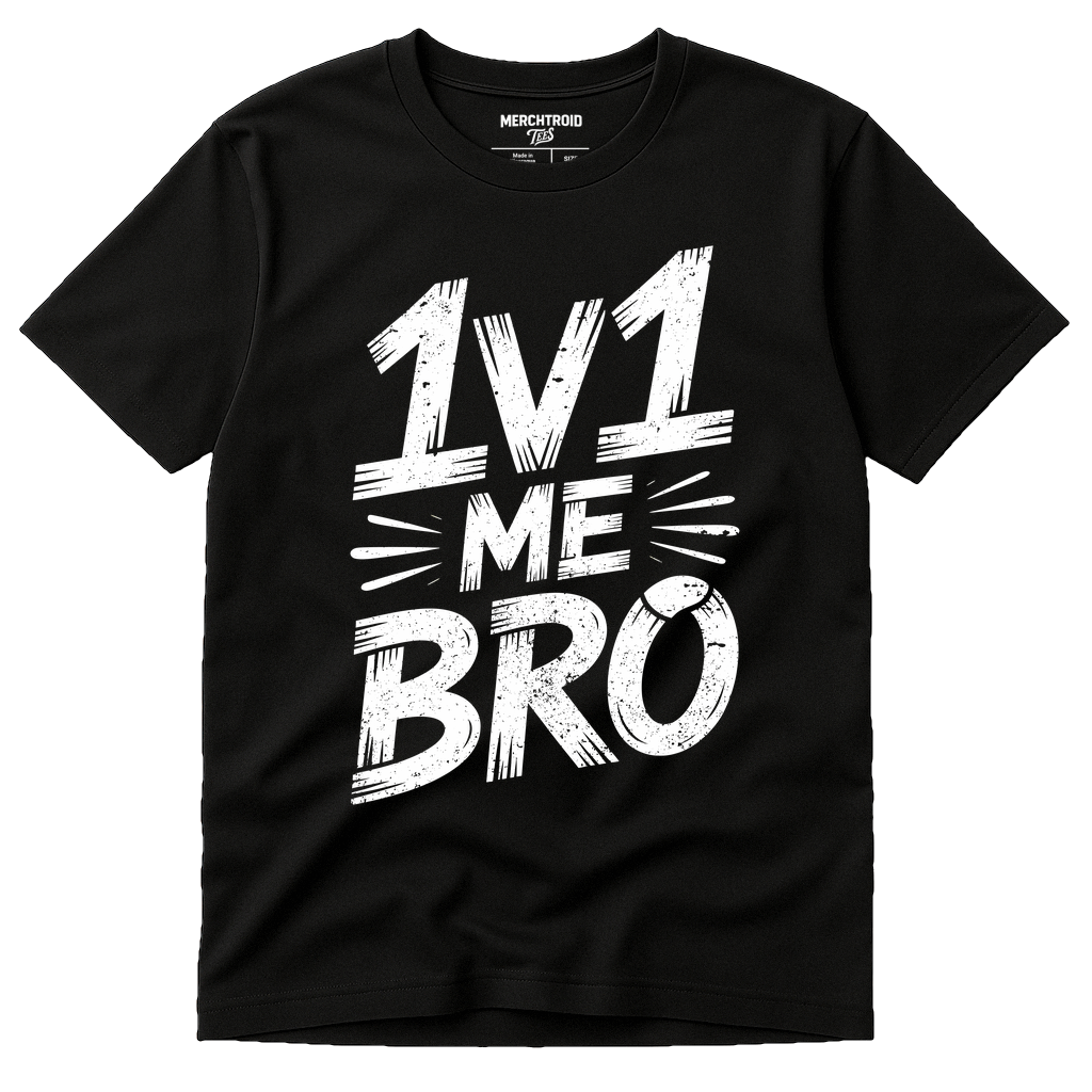 Black Esport Shirts - "1V1 Me Bro" graphic tee with white print, flat lay product photo