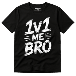 Black Esport Shirts - "1V1 Me Bro" graphic tee with white print, flat lay product photo