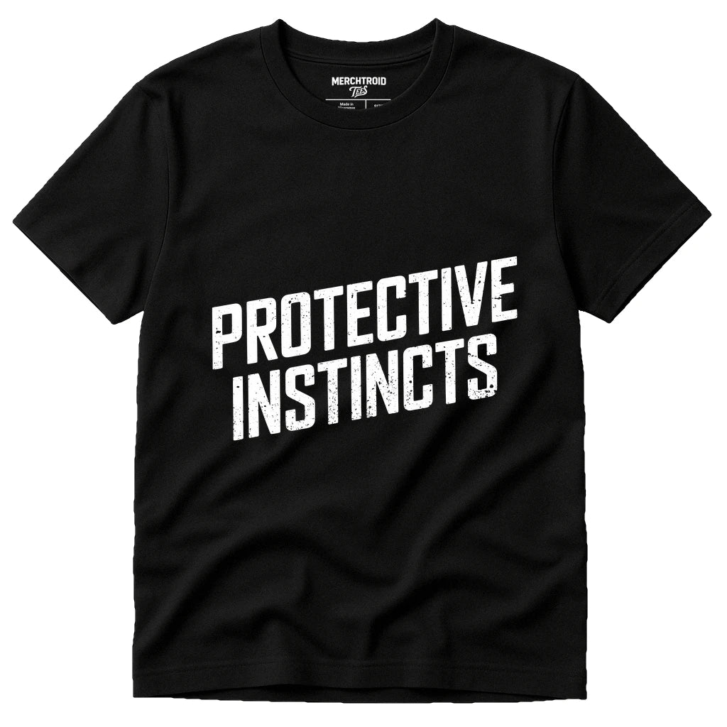 Black Dad Son Matching Shirts - "Protective Instincts" graphic tee with white print, flat lay product photo