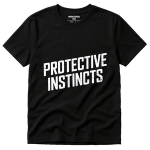 Black Dad Son Matching Shirts - "Protective Instincts" graphic tee with white print, flat lay product photo