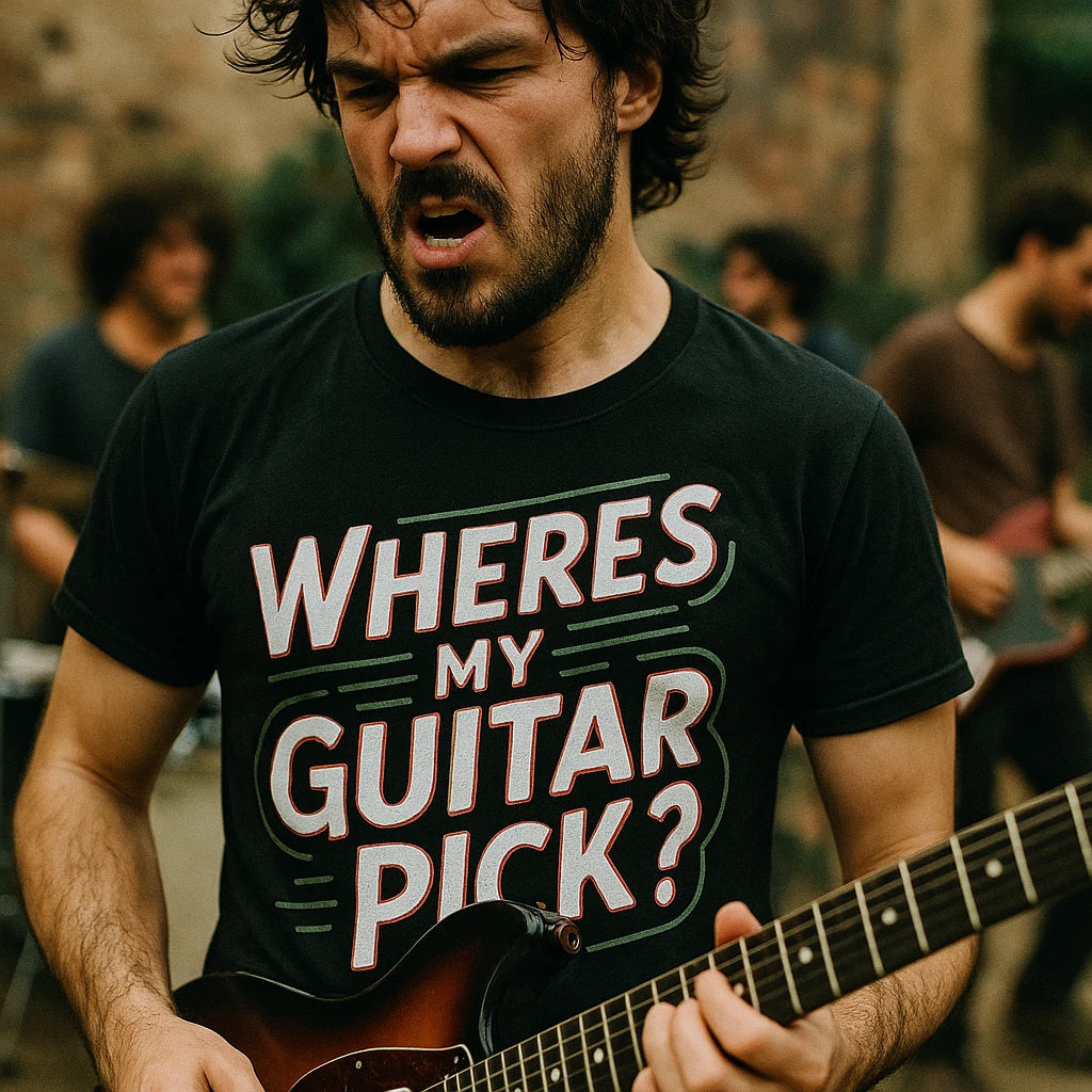 "Wheres My Guitar Pick" rock music t shirt - product photo 8