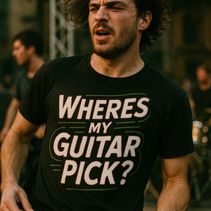 "Wheres My Guitar Pick" rock music t shirt - product photo 6