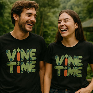 Person wearing the black rainforest t shirt graphic tee - "Vine Time" design