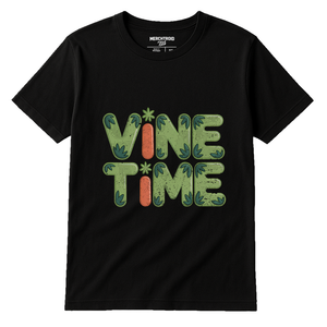 Black Rainforest T Shirt - "Vine Time" graphic tee with gray print, flat lay product photo