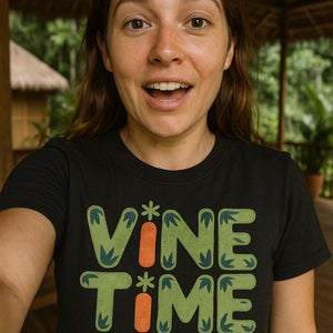 "Vine Time" black rainforest t shirt, photographed as rainforest lover gift