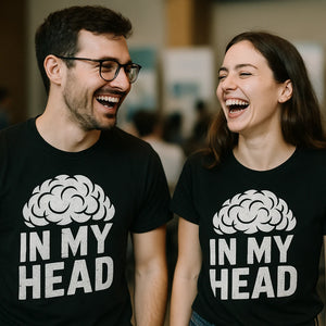 Person wearing the black psychologist shirts graphic tee - "In My Head" design
