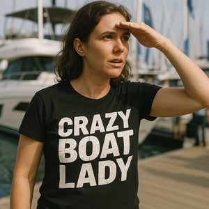 "Crazy Boat Lady" black boats and hoes t shirt - also one of the best gifts for boat lovers