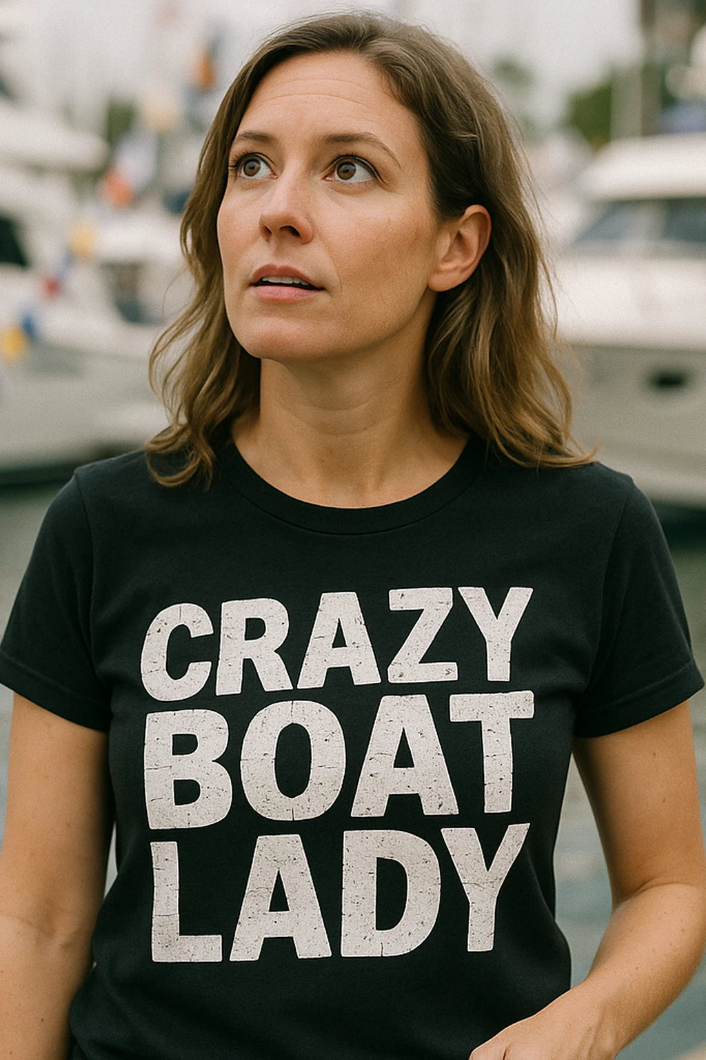 "Crazy Boat Lady" black boats and hoes t shirt - also one of the gifts for boat enthusiasts
