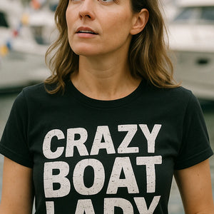 "Crazy Boat Lady" black boats and hoes t shirt - also one of the gifts for boat enthusiasts