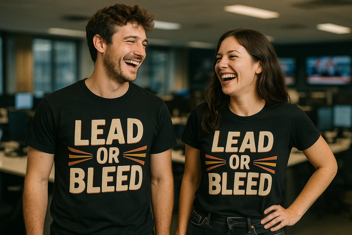 Person wearing the black journalist t shirt graphic tee - "Lead Or Bleed" design