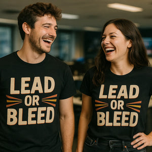 Person wearing the black journalist t shirt graphic tee - "Lead Or Bleed" design