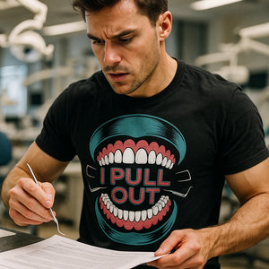 "I Pull Out" black dentist shirts - also a novelty socks for dentists