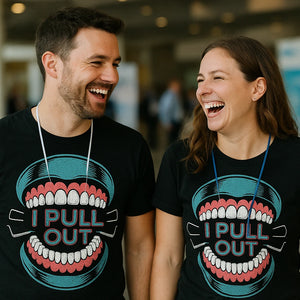 Person wearing the black dentist shirts graphic tee - "I Pull Out" design