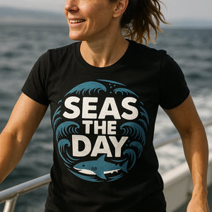 "Seas the Day" black oceans t shirt - a birthday gift for oceans lover